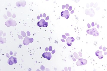 Elegant Lavender Watercolor Paw Prints with Silver Accents on White Background