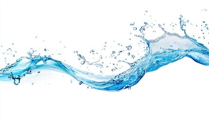 Blue water wave on abstract background with splashes and drops of water.