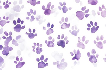 Whimsical Lilac Watercolor Paw Prints with Glitter on White Background