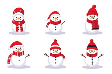 Festive Christmas Snowman Scarf Icons in Flat Design on White Background