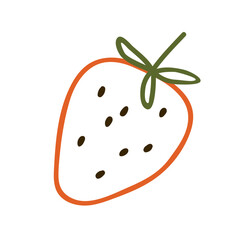Strawberry in doodle style. Berry fruit, food, eating, naive kids drawing. Childish funny design element. Childrens flat graphic vector illustration isolated on white background