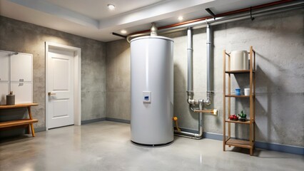 A modern electric water heater is installed in a clean basement, ready to efficiently provide hot water for a comfortable living space.