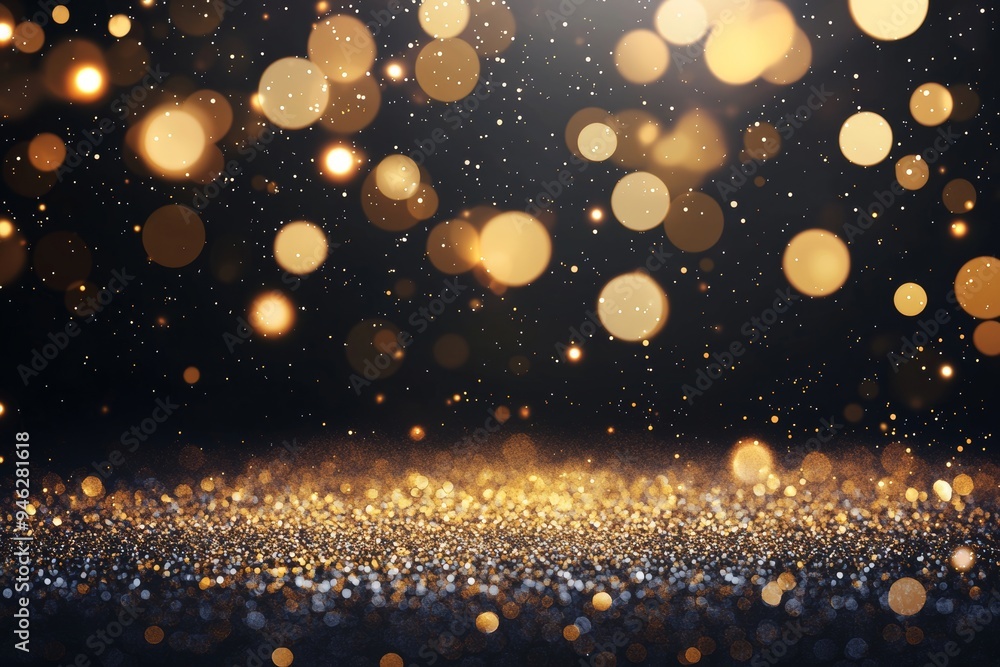 Aufkleber stunning gold bokeh light background, shiny bokeh confetti and sparkle texture overlay for your desi