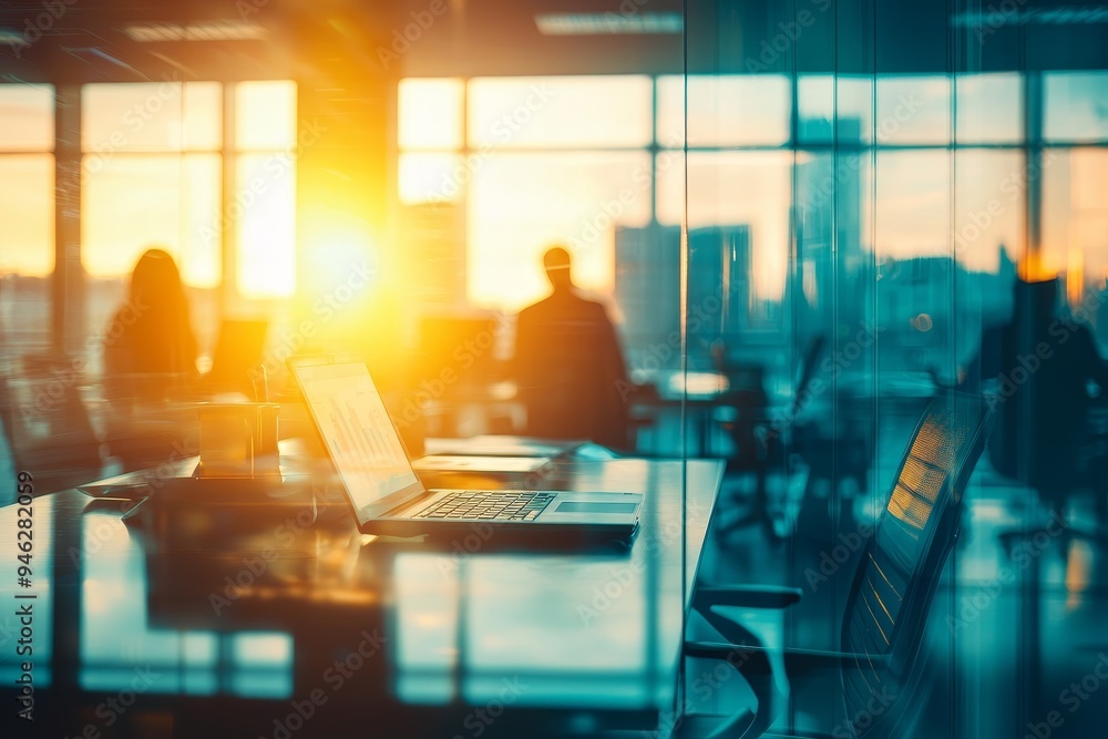 Poster blurred people in casual clothing in a business office with blurred background of bokeh