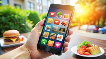 A modern smartphone screen displaying a variety of icons for food delivery, ride-sharing, and movie streaming services, symbolizing the convenience of on-demand lifestyle.