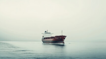 Fototapeta premium Side view of a cargo ship moving through the sea, no crew visible, space for text