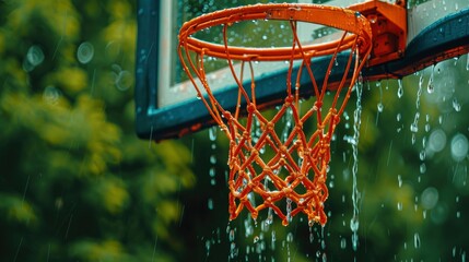 Basketball hoop in the rain