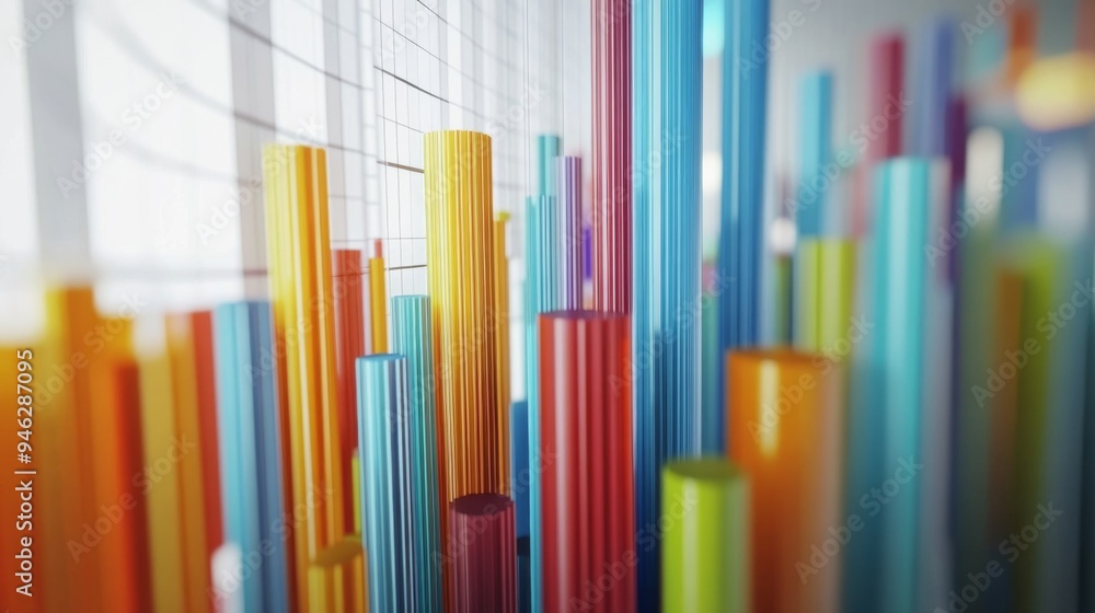 Poster A detailed shot of a 3D stacked column chart representing various financial metrics, with clear labels and a white background, highlighting the depth and comparative data.