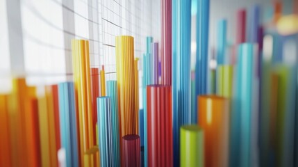 Fototapeta premium A detailed shot of a 3D stacked column chart representing various financial metrics, with clear labels and a white background, highlighting the depth and comparative data.