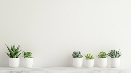 Obraz premium Minimalist Home Decor with Potted Succulents on White Marble Countertop under Soft Natural Light