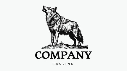 Naklejka premium hand drawn howling wolf logo design template for business brand company