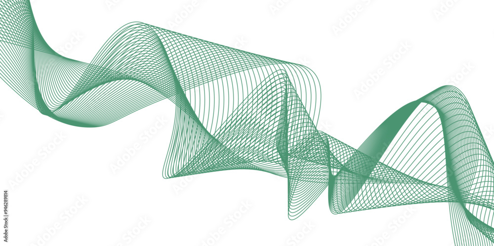 Fototapete abstract vector background with green wavy lines. green wave background. design element for technolo