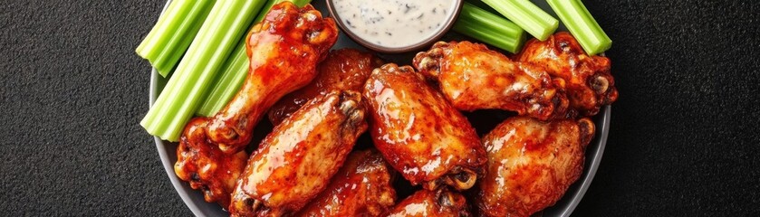 Juicy chicken wings covered in hot sauce