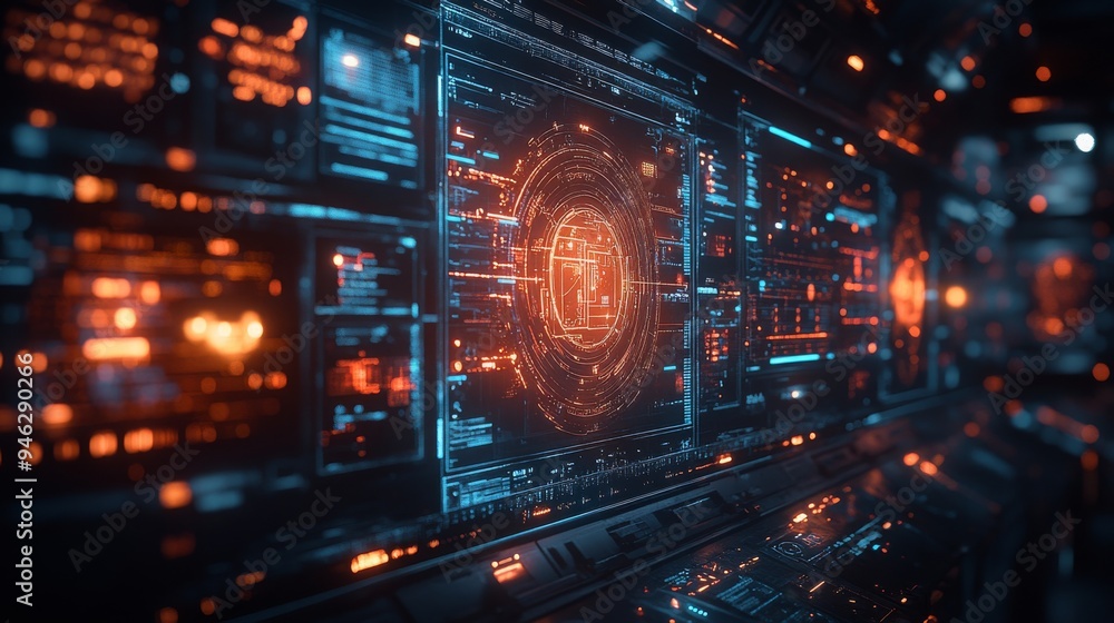 Poster a sophisticated holographic interface organizes complex data with glowing visuals in a high-tech con