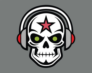 skull with headphone sticker and t shirt design vector illustration