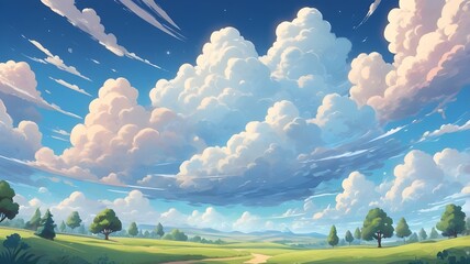 clouds and blue sky landscape cartoon and gaming style image  