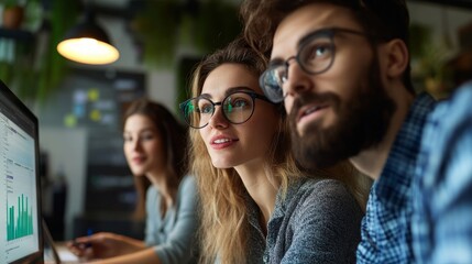 Research Team Analyzing Data on Computer, Discussing Results, Collaborative Project Work