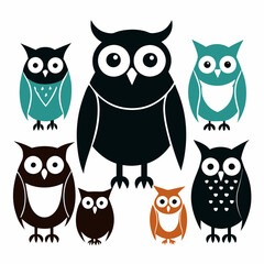 Bird Owl, Set of Owl, Colorful Owl Vector