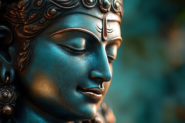 Tranquil Close-up Portrait of Shiva on Teal and Copper Background - High Definition Wallpaper Style with Soft Lighting