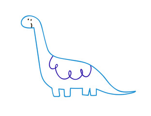 Dinosaur in doodle style, cute kawaii baby animal. Happy funny dino character, simple scribble kids outlined drawing. Comic naive childish flat vector illustration isolated on white background