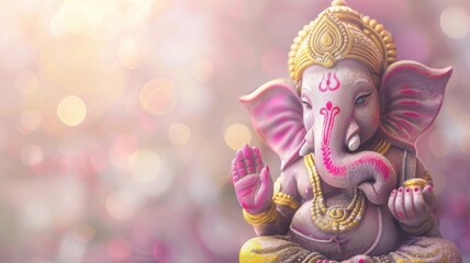 Elegant Lord Ganesha Statue with Soft Bokeh Background..