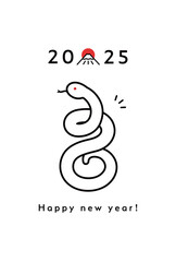 Fototapeta premium 2025年巳年の年賀状テンプレート イラスト へび年 かわいい おしゃれ シンプル デザイン 年賀