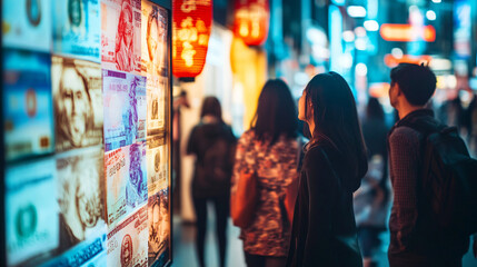 Digital wallet displaying currency exchange rates, emphasizing its role in international travel, Wallet currency exchange, Travel-friendly finance