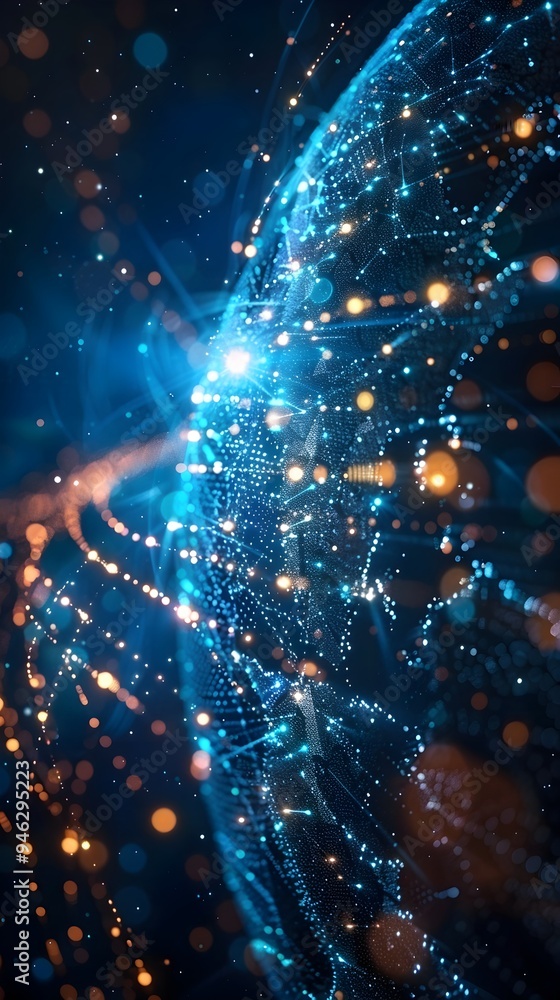 Poster luminous digital data streams flowing around the interconnected earth globe