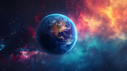 Fototapeta premium Bioluminescent Earth Sphere Glowing in Vibrant Starry Space Cosmos