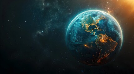 Fototapeta premium Bioluminescent Sphere of Vibrant Earth in Starry Cosmic Space
