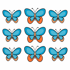 Set of Butterfly Vector, Illustration, Line Art, Colorful