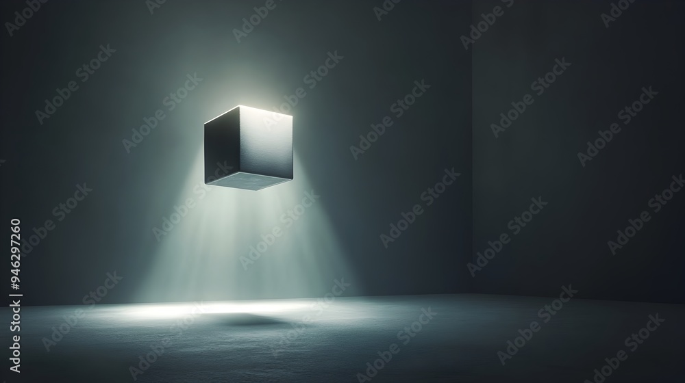 Poster conceptual image of a floating box in mid air with a soft mysterious light emanating from within cre