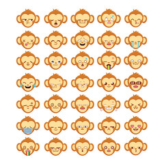 Obraz premium Monkey emoji set, Monkey stickers, faces, vector style for Print on T-Shirts, Posters, Creating Logos, patterns, web designs and Social Media