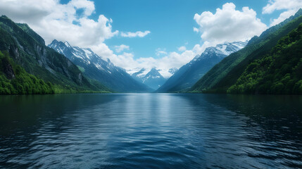 Fototapeta premium Large Body Water With Mountains The Backgr