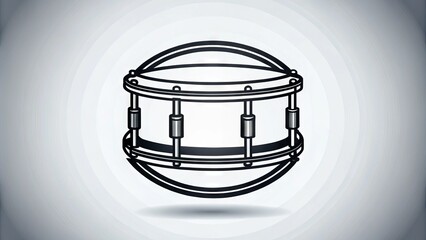 A stylized illustration of a snare drum symbol in bold black lines, surrounded by a circle with a subtle gradient, on a clean white background.