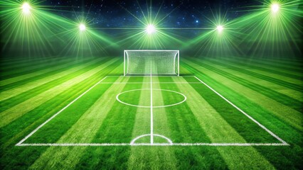 A stylized illustration of a soccer field with bright green grass, white lines, and goals at each end, symbolizing competition and athletic spirit.