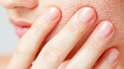 Close-up of skin with small blisters and redness, showing acute dermatitis, dermatitis close-up, irritated skin detail
