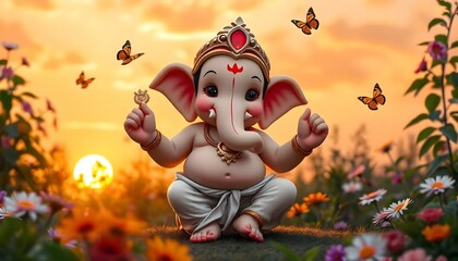 Naklejka premium Ganesh Chaturthi festival image for lord Ganesha with nice background and cute Ganesh statue for Ganesh puja templet design for post on varies platform. 3d image and HD quality of lord Ganesh statue.