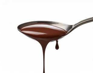 chocolate dripping from a spoon isolated on white background