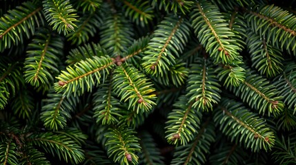 Lush Evergreen Fir Tree Branches Closeup