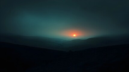 Obraz premium A conceptual image depicting the gradual fading of light across a serene landscape as darkness creeps in and the last rays of the day disappear into the twilight