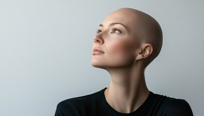 Bald Woman Embracing Confidence in Breast Cancer Awareness Pose Beauty of Woman in concept Breast Cancer Awareness