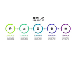 Business process. Timeline infographics with 5 steps, options, squares. Vector template.