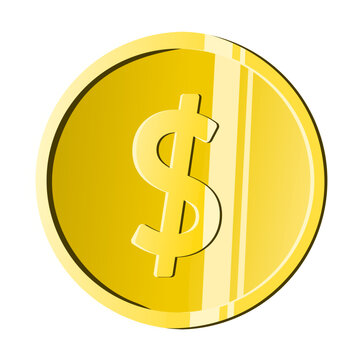 Golden shiny sold currency dollar coin token icon for business project graphic resource symbol isolated in white transparent background