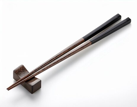 pair of black chopsticks with wood holder isolated on a white background - Powered by Adobe