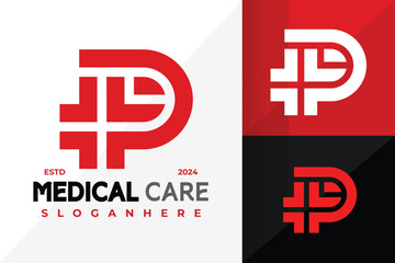 Obraz premium Cross Letter P Medical Care Logo Icon Vector Design. Creative simple logos designs illustration