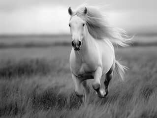White horse runs gallop