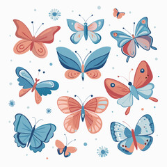 Set of Butterfly Vector, Illustration, Line Art, Colorful