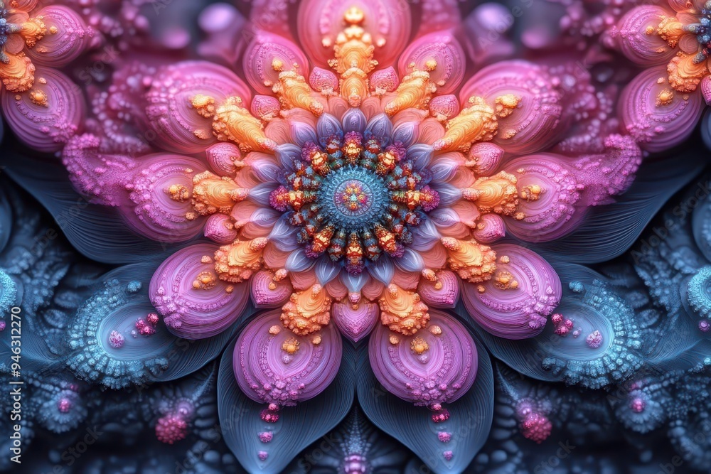Wall mural fractal kaleidoscope intricate seamless pattern of vibrant fractal art mesmerizing abstract design w