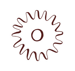 Cog wheel, steampunk vintage drawing. Circular cogwheel, gear, industrial mechanism. Mechanical tool, part, engineering element. Contoured hand-drawn vector illustration isolated on white background